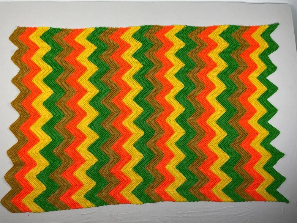Crochet Ripple Stitch Chevron Blanket 70's 36